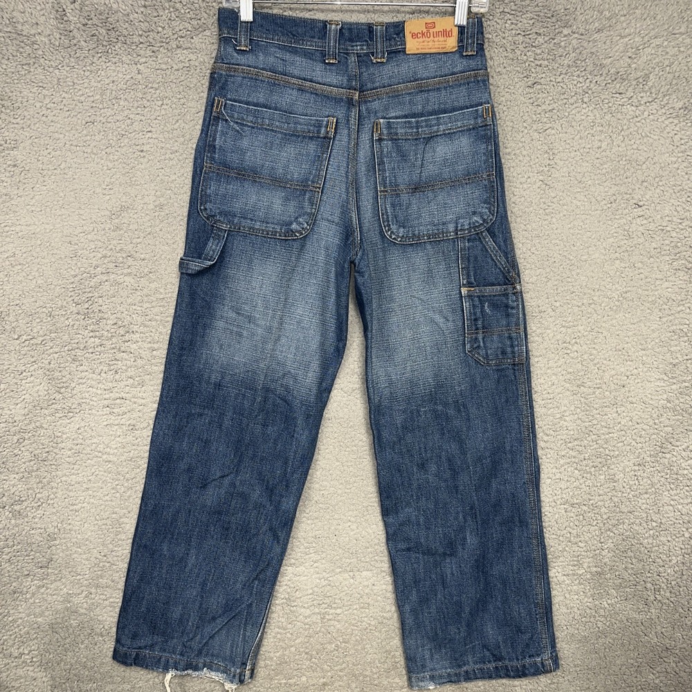 VTG Ecko Unltd Jeans Youth Sz‎ 14 Blue Denim Relaxed Carpenter Baggy Pants 90s